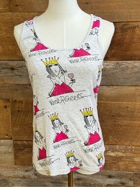 Emerson Street Wine Princess Heather Grey Ribbed Graphic Tank Top Large NWOT